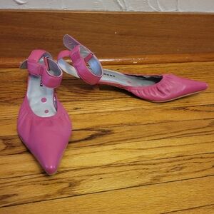 Y2K New Sz 6M Bronx Leather Hot Pink Kitten Heels Pointed-Toe